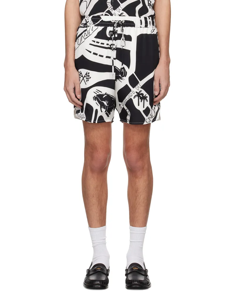 RHUDE Black & White Strada Shorts Black