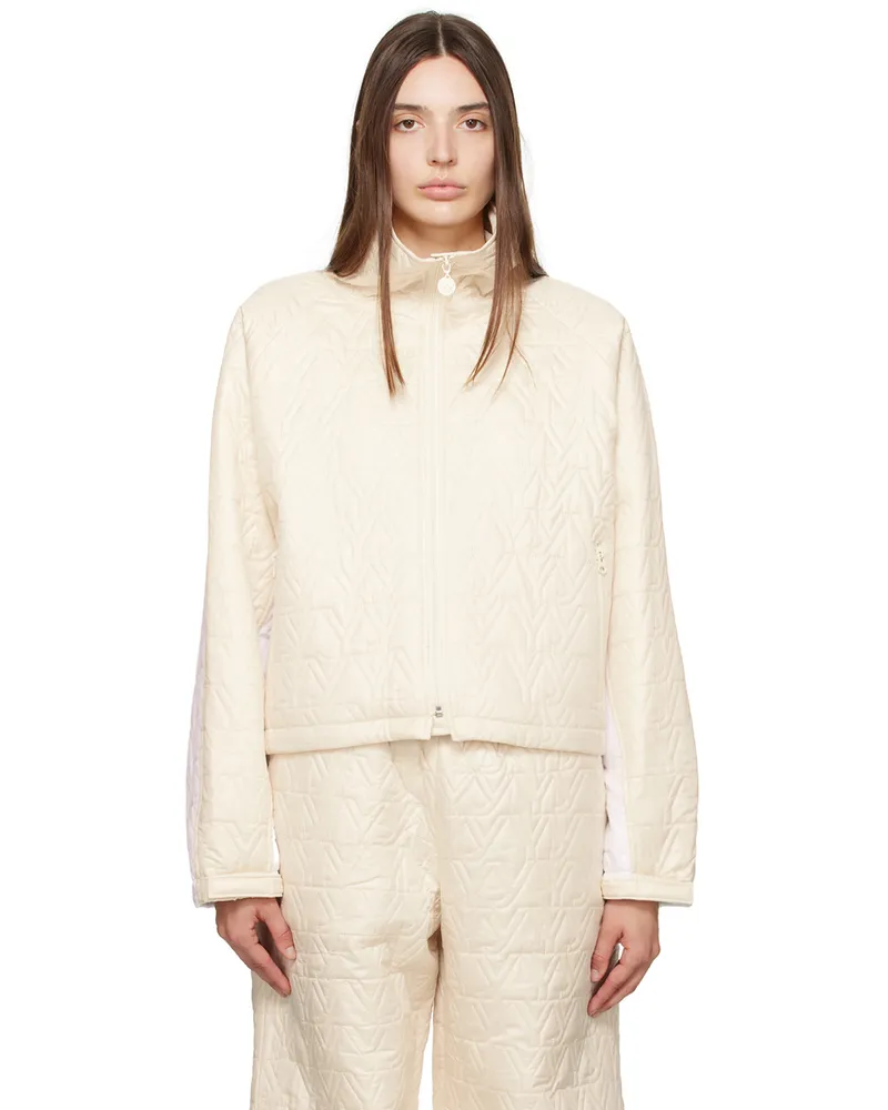 OPEN YY Beige & White 'YY' Quilted Bomber Jacket Cream