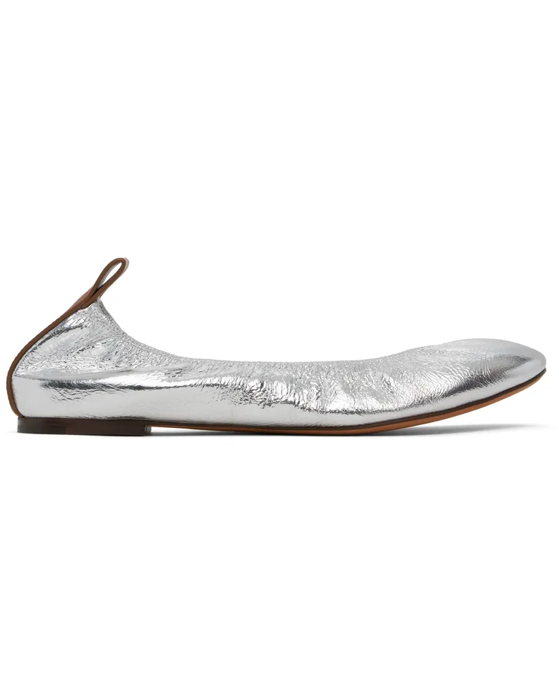 Lanvin Silver Metallic Leather Ballerina Flats Silver