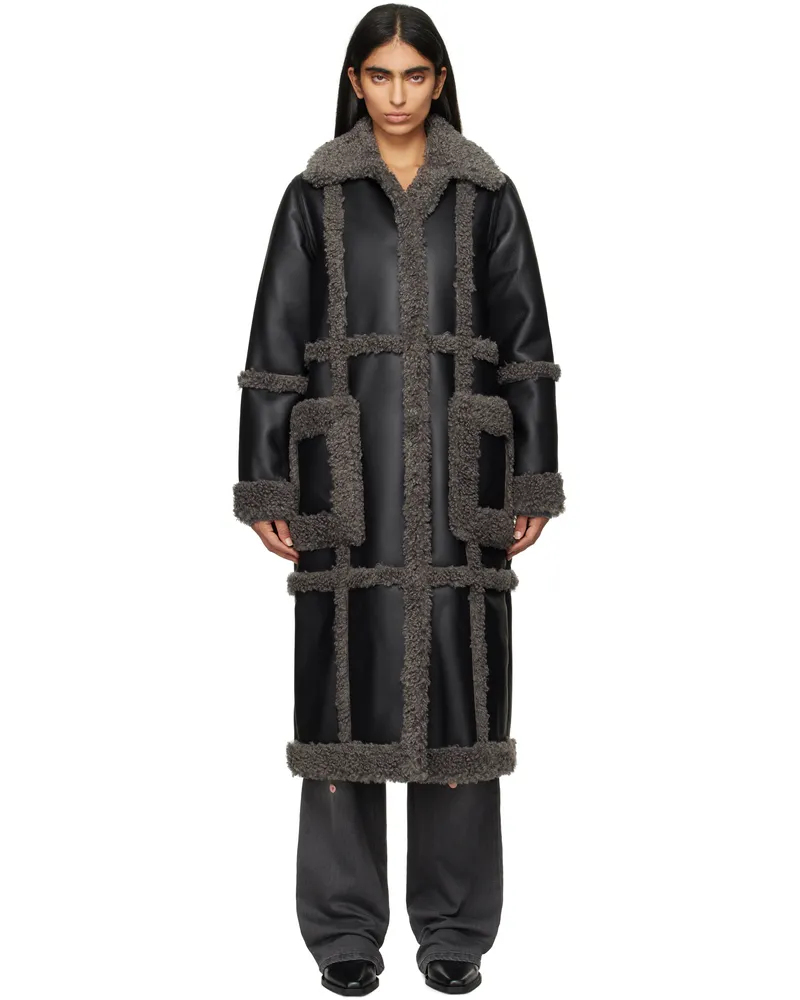 STAND Black & Gray Patrice Faux-Shearling Coat 89906