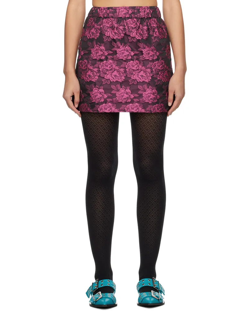 Ganni Pink & Black Botanical Jacquard Miniskirt 072