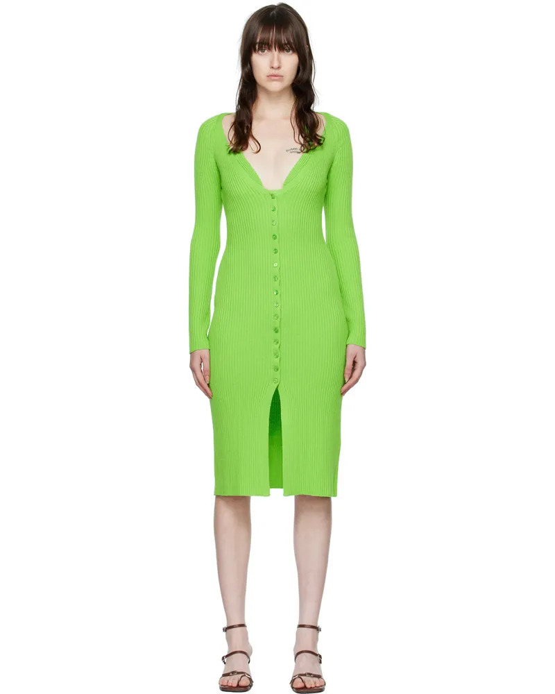 Blumarine Green Ribbed Midi Dress N0453