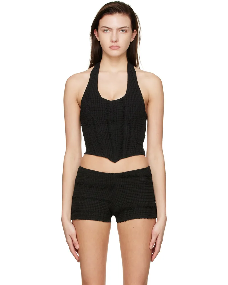 Luna Del Pinal Black Stretch Weave Tank Top Washed