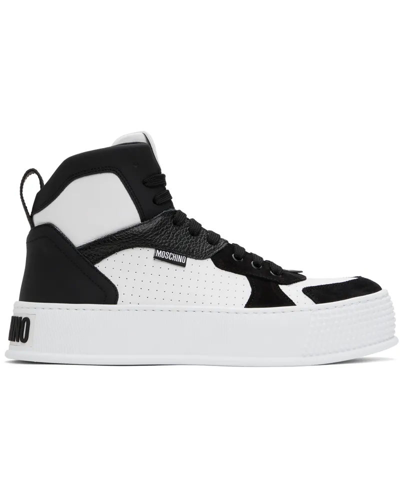 Moschino White & Black Bumps & Stripes High-Top Sneakers White