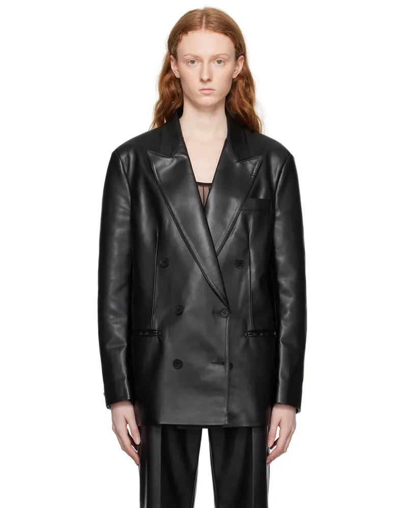 Stella McCartney Black Oversized Faux-Leather Blazer 1000