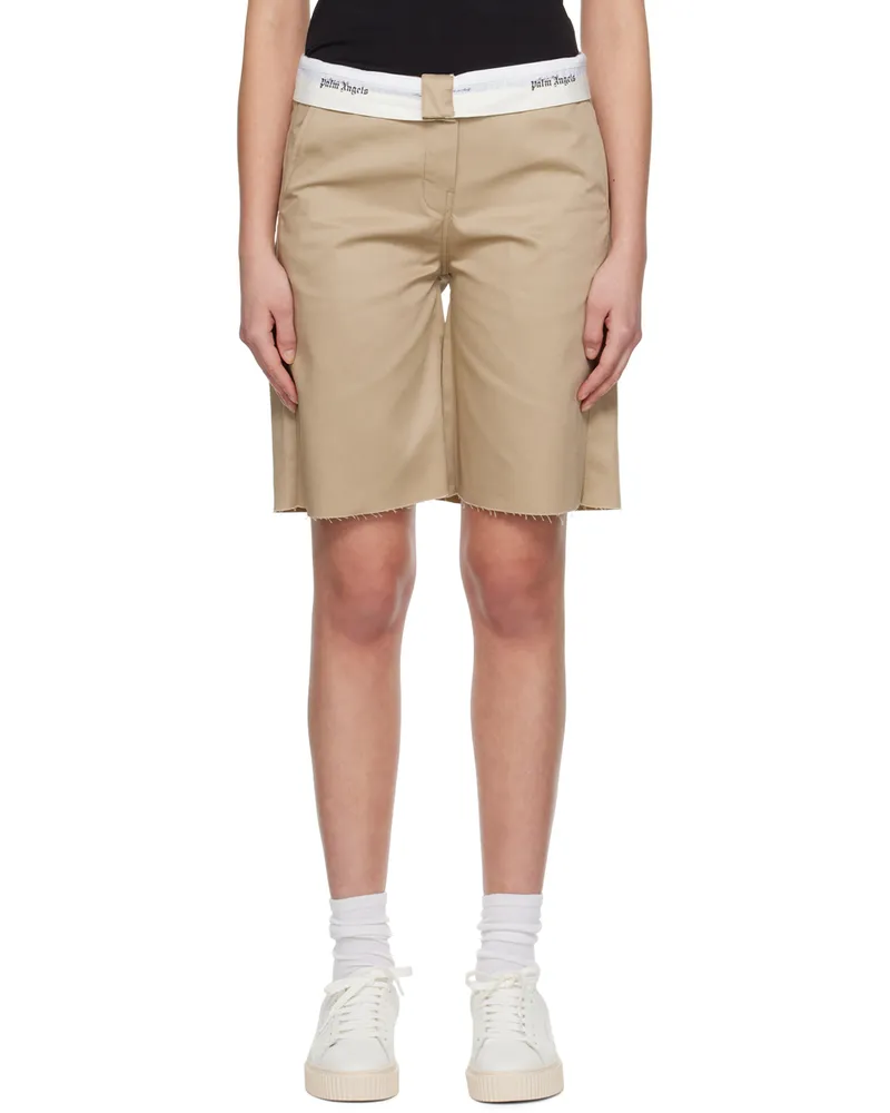 Palm Angels Beige Reverse Waistband Shorts Beige
