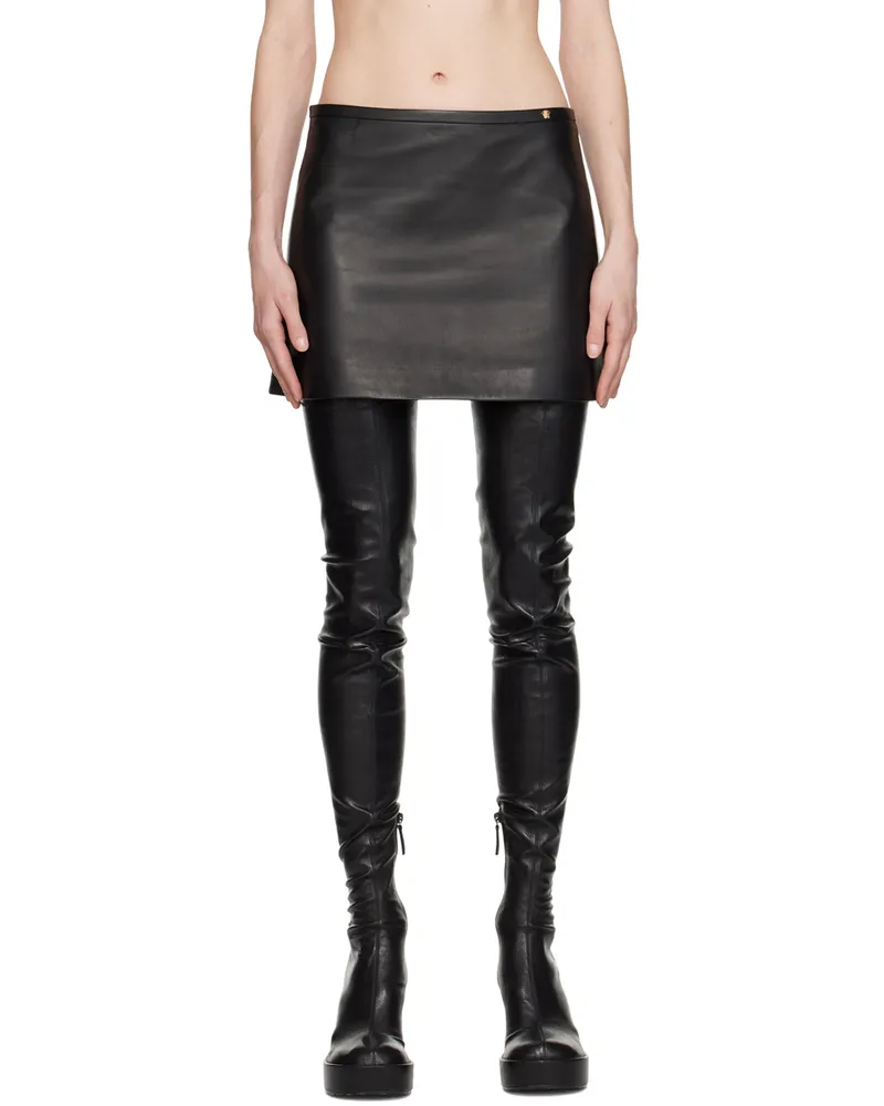 Versace Black Medusa Leather Miniskirt 1b000