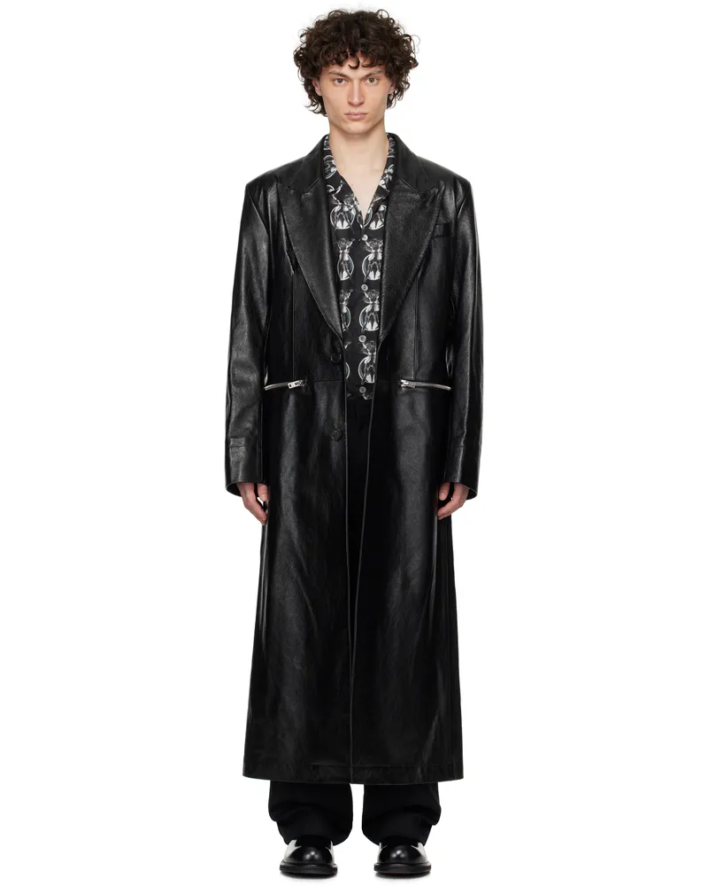 Acne Studios Black Single-Breasted Leather Coat 900