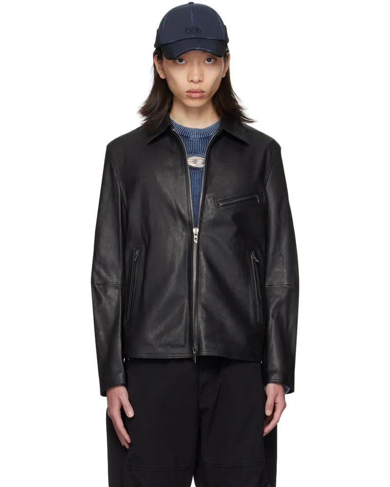 Diesel Black L-Korn-A Leather Jacket 9xx