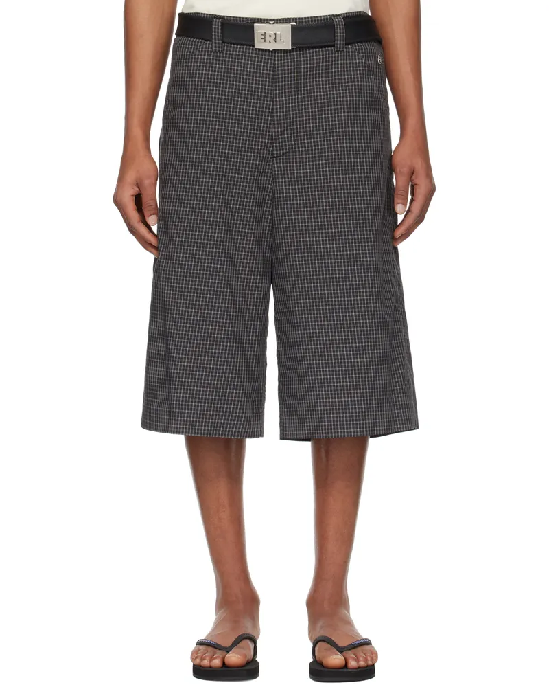 ERL Black Tailored Mini Plaid Skate Shorts