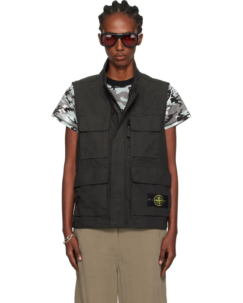 Stone Island Gray G100001 Canvas Weave Organic Cotton Vest V0062