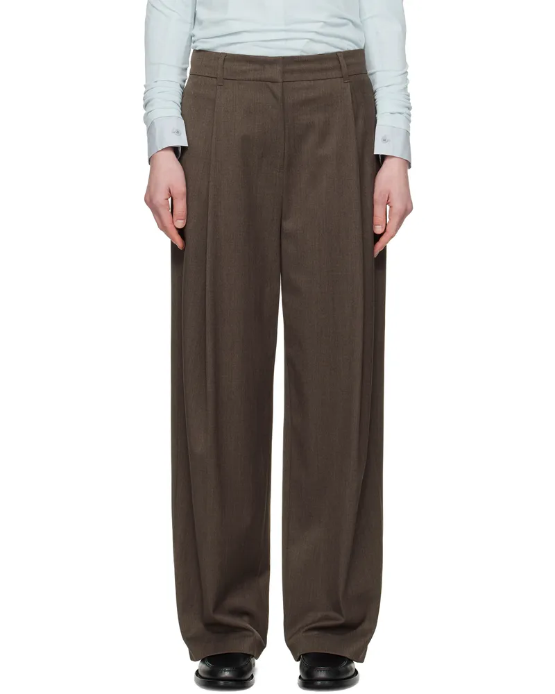 AMOMENTO Brown Wide Tuck Trousers Brown