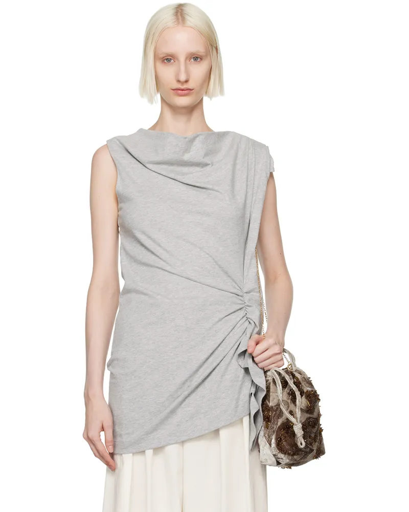Dries van Noten Gray Ruffled Tank Top 813