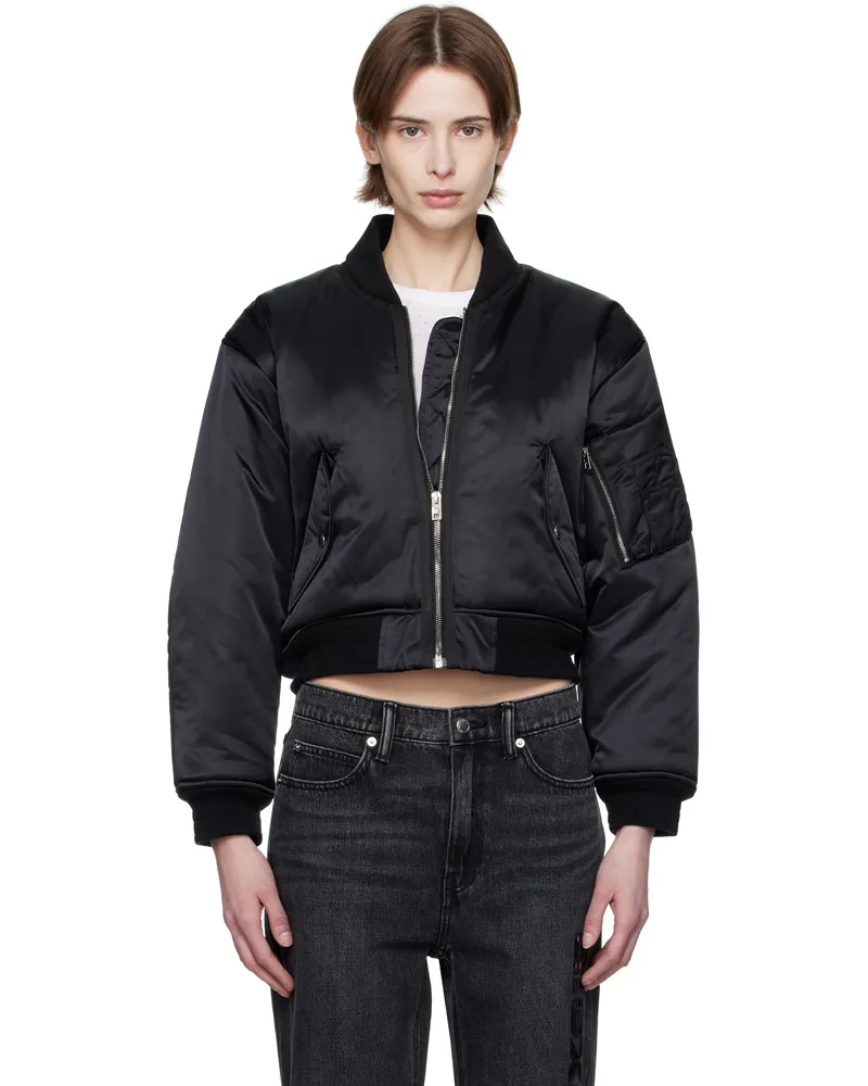 Alexander Wang Black Logo-Embroidered Bomber Jacket Black