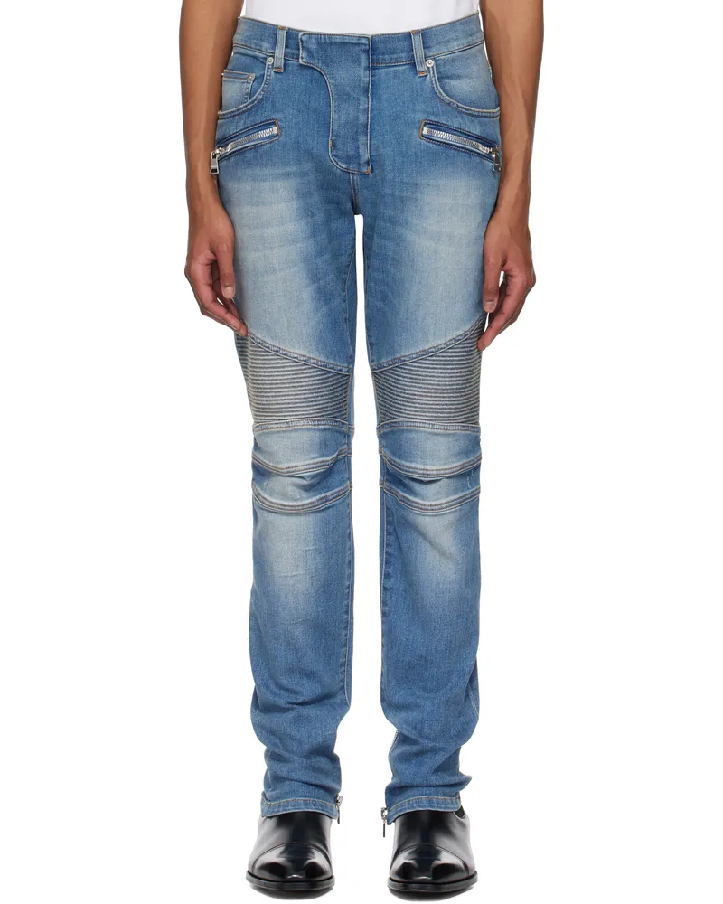 Balmain Blue Slim-Fit Biker Jeans 6ff