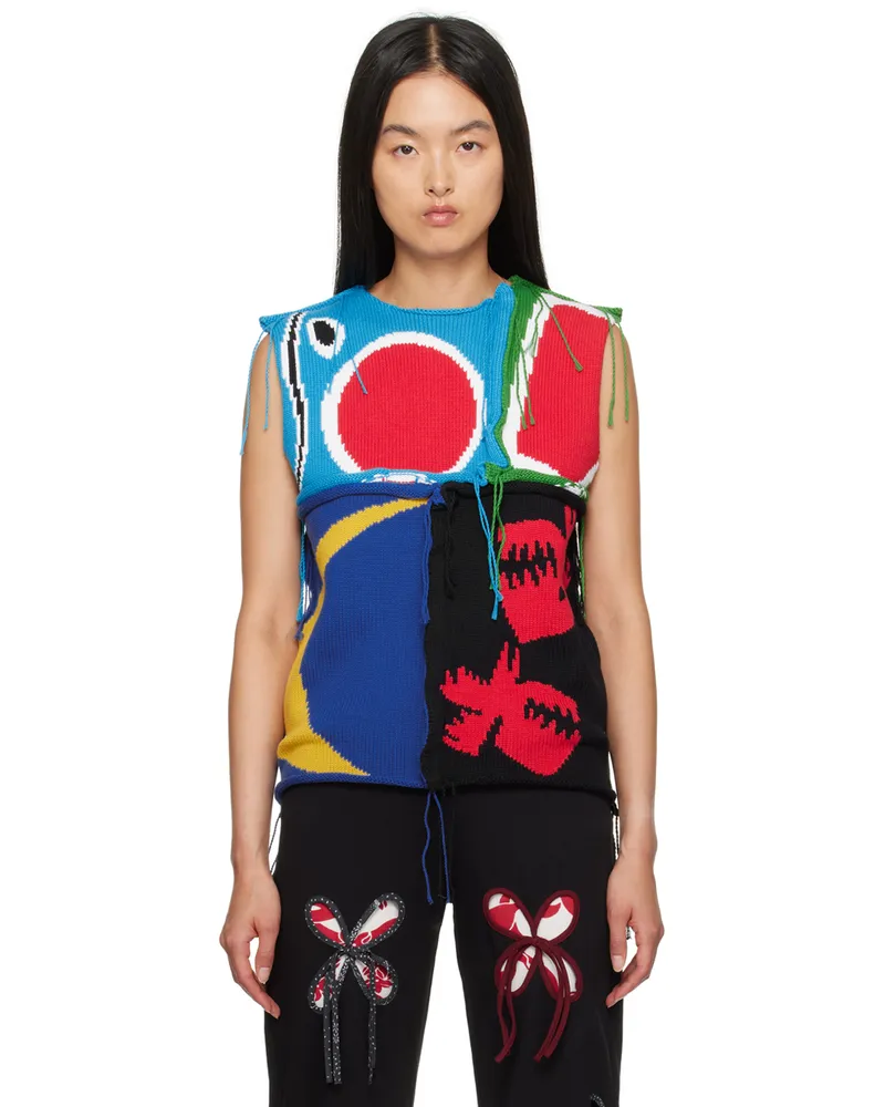 Charles Jeffrey Loverboy Multicolor Patch Cable Knit Vest Multicolour