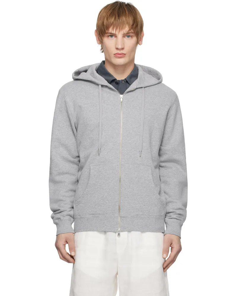Sunspel Gray Loopback Zip Hoodie Grey