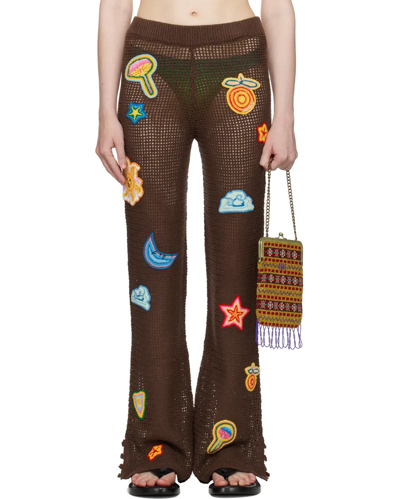 Casablanca Paris Brown Motif Crochet Trousers Brown