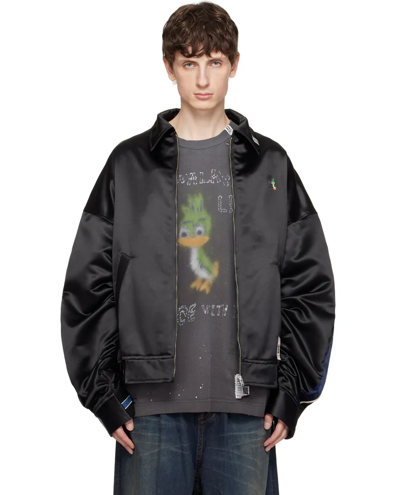 MIHARAYASUHIRO Black Both Fronts Satin Bomber Jacket Black