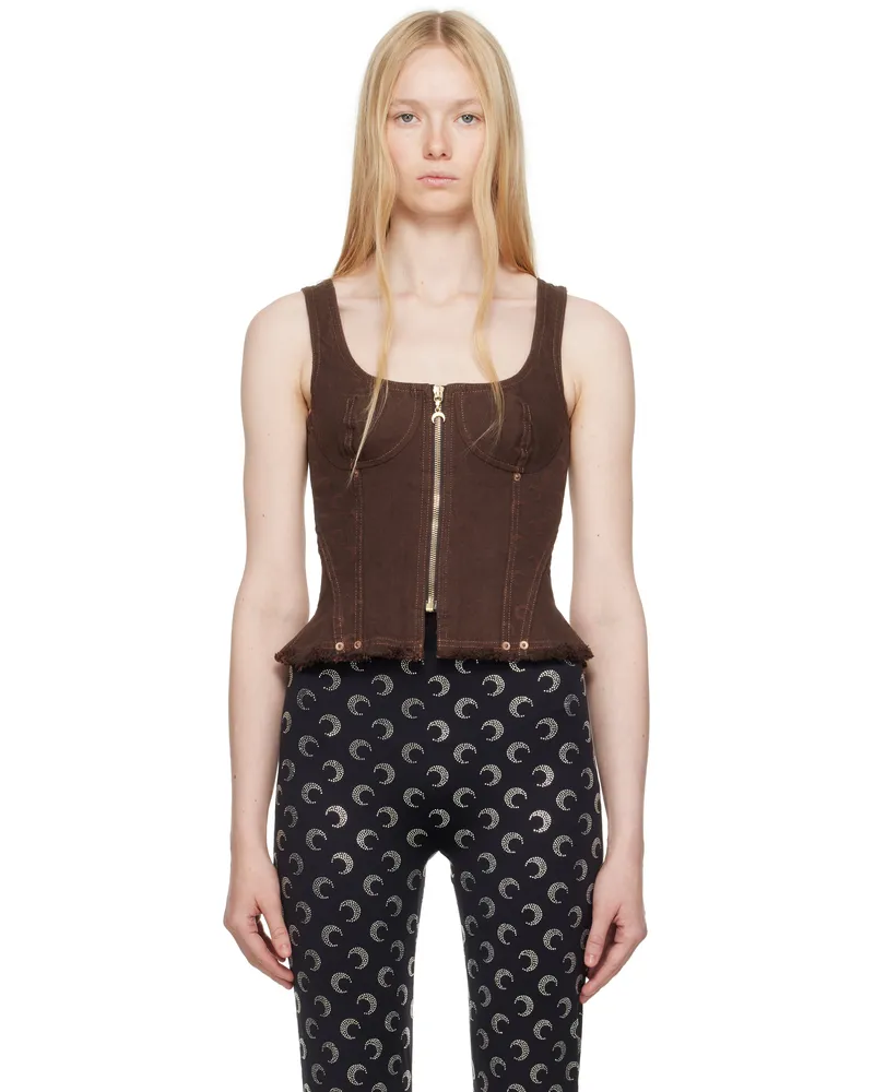 Marine Serre Brown Moon Jacquard Twill Corset Top Br40