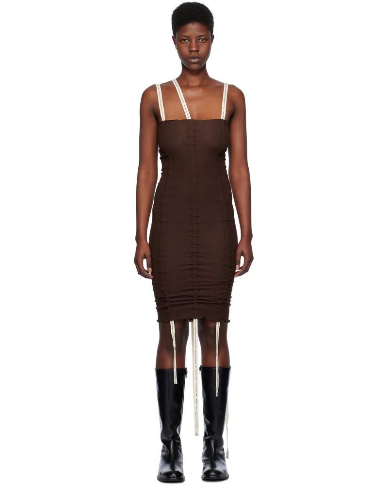 Baserange Brown Hewn Strap Minidress Tactile