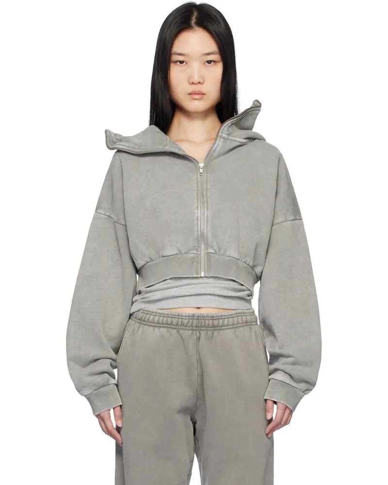 Entire Studios Gray Cropped Full Zip Hoodie Rhino