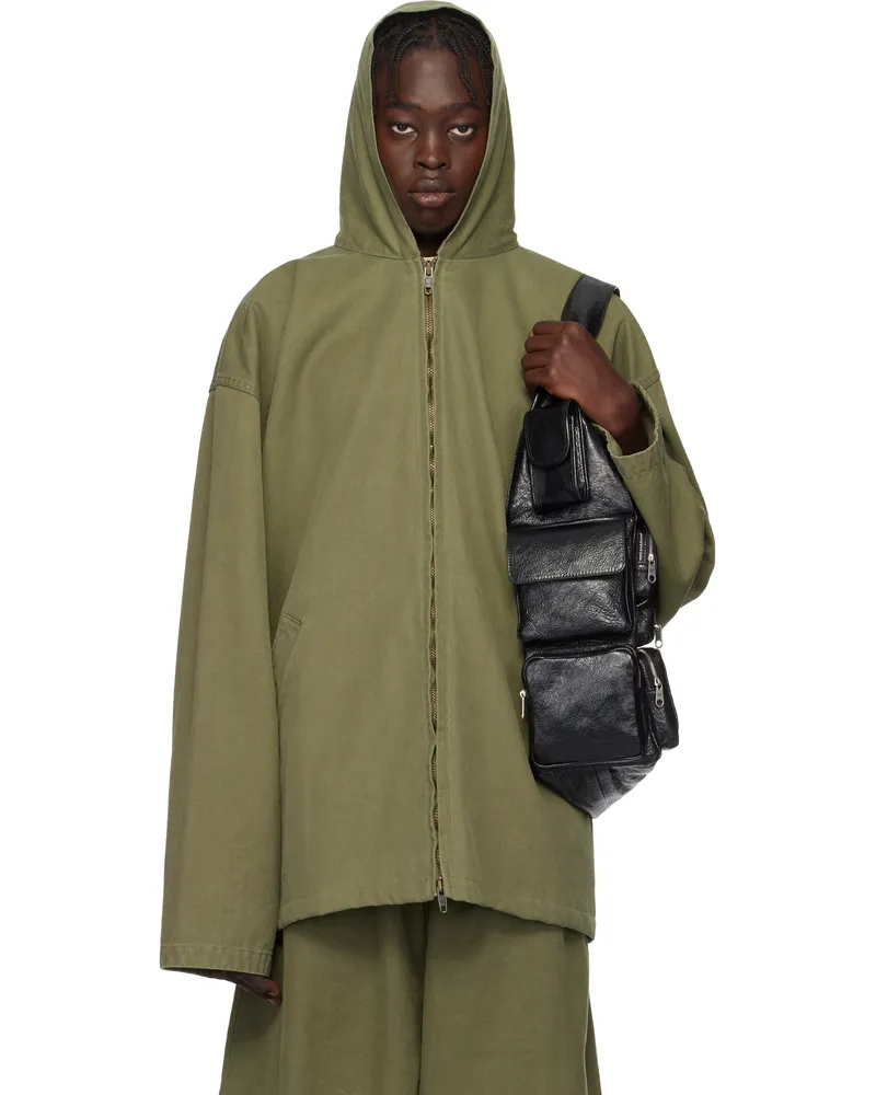 Balenciaga Khaki Hooded Zip-Up Jacket Linden