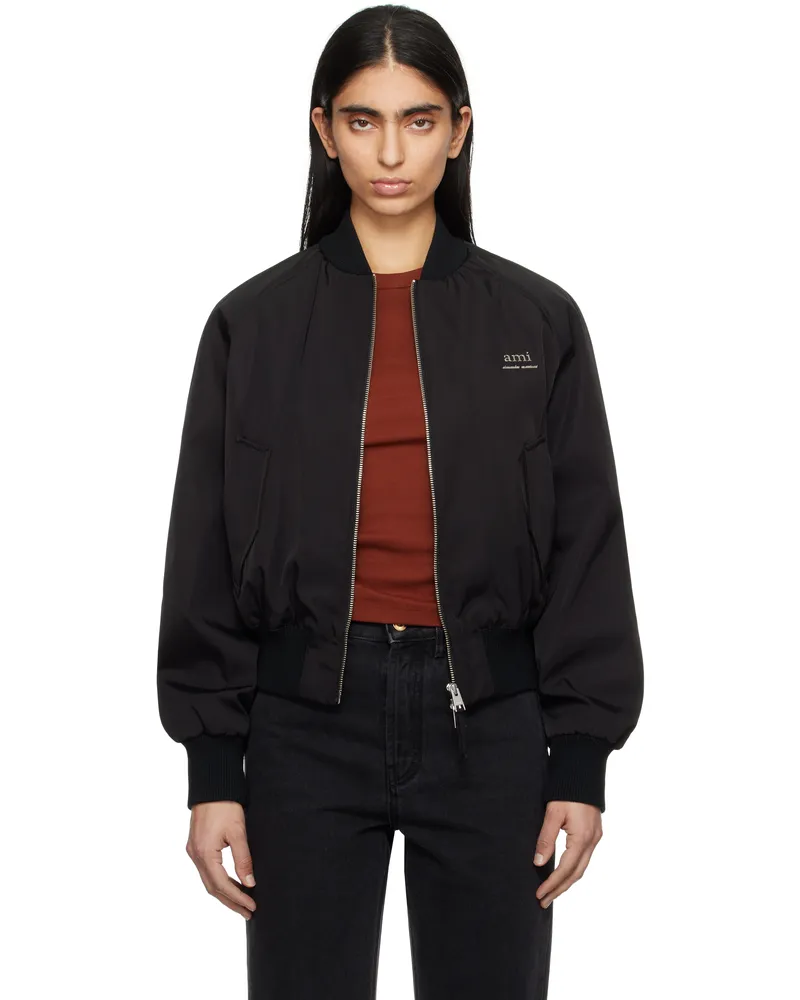 AMI Paris Black Twill Bomber Jacket Wool