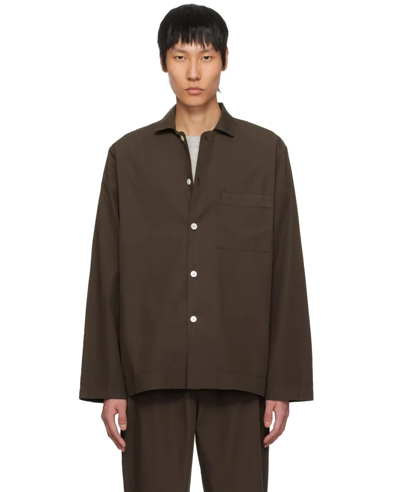 TEKLA Brown Poplin Long-Sleeved Pyjama Shirt Coffee
