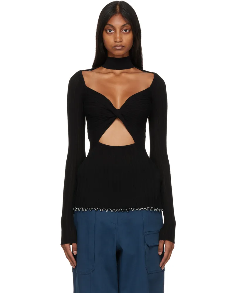 3.1 phillip lim Black Twist Front Turtleneck Ba001