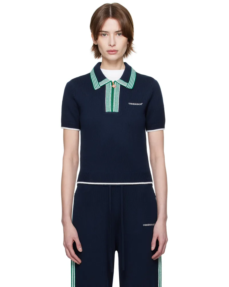Casablanca Paris Navy & Green Knit Tennis Polo Navy