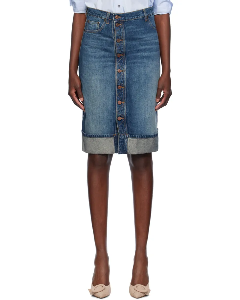 Victoria Beckham Blue Placket Denim Midi Skirt Hvy