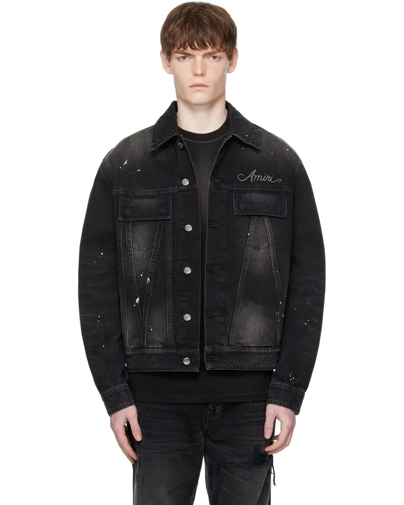 Amiri Black Bleach Bandana Denim Jacket Faded