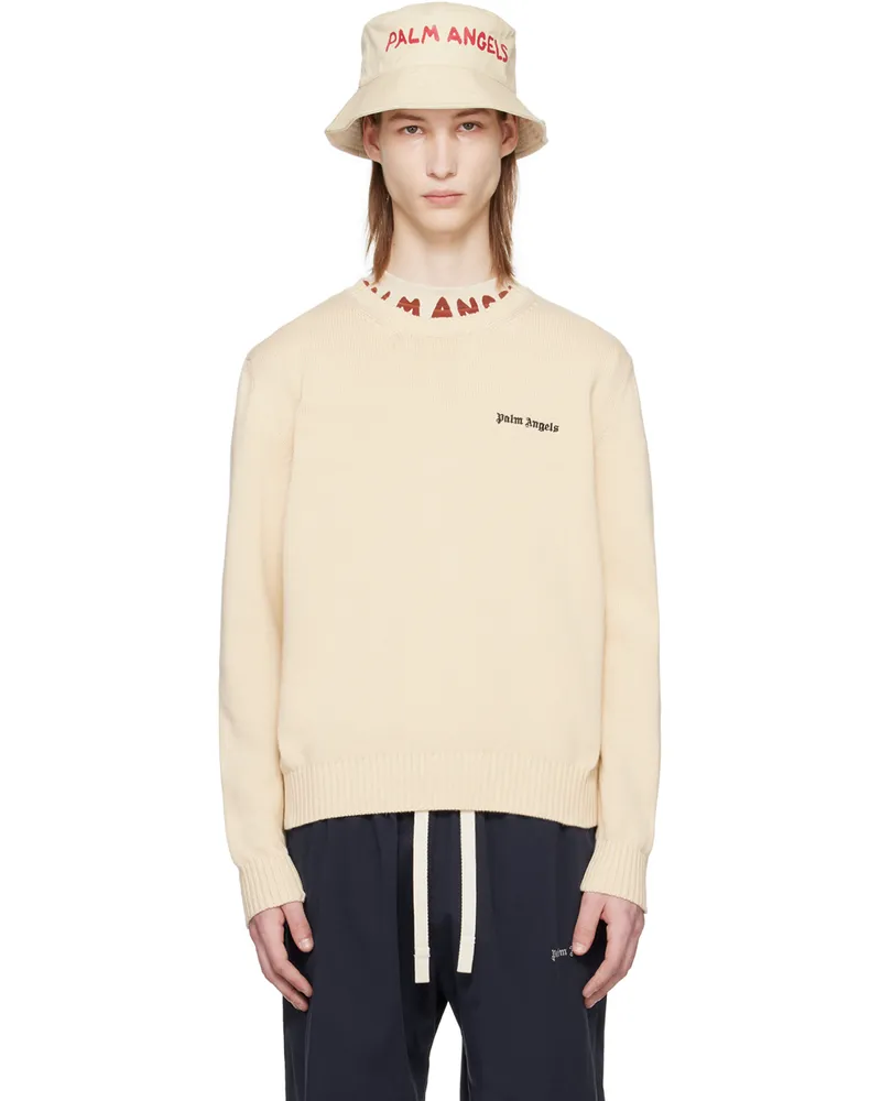 Palm Angels Beige Embroidered Sweater Off
