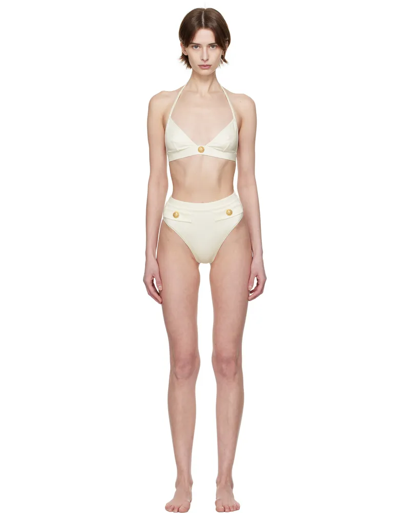 Balmain Off-White Button Triangle Bikini 105