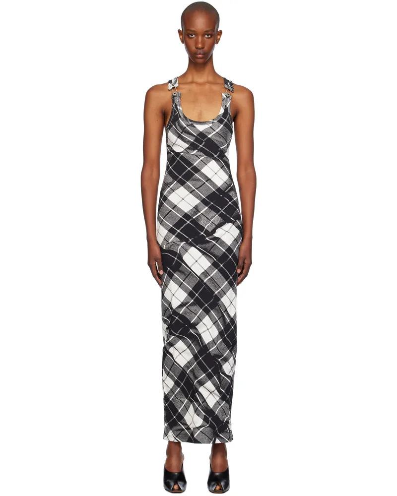 Jean Paul Gaultier Black & White Tartan Maxi Dress 000201-black