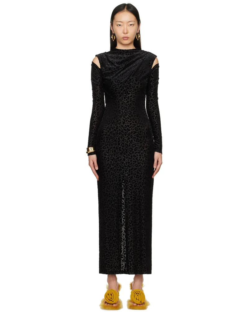 Puppets and Puppets Black Cold Shoulder Midi Dress Black