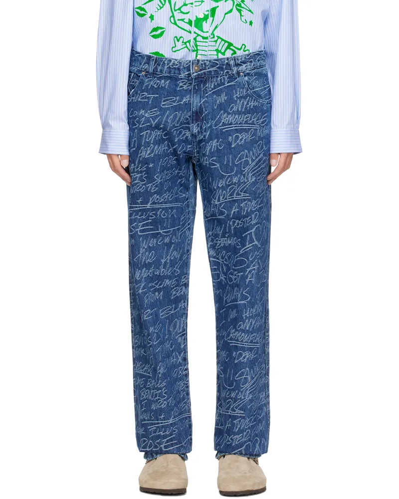 Sky High Farm Workwear Navy KS Graffiti Straight Leg Jeans Dark