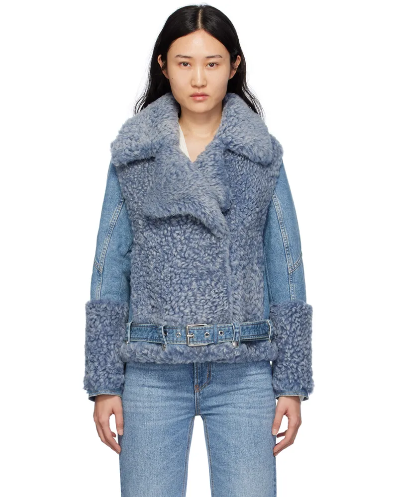 Chloé Blue Hybrid Shearling Biker Jacket 470