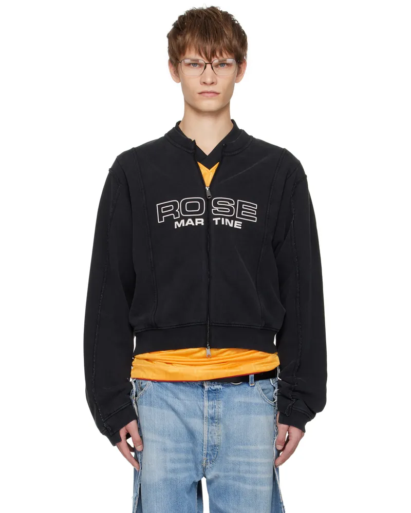 Martine Rose Black Shrunken Zip Up Crew Sweatshirt Black