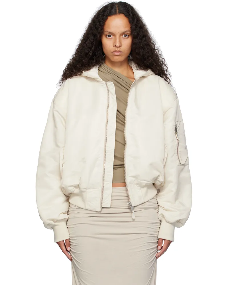 Entire Studios Off-White Hooded Broad Bomber Jacket Ivory