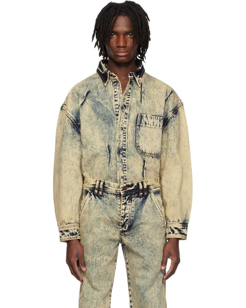 KUSIKOHC Navy & Beige Multi Rivet Denim Shirt Lime