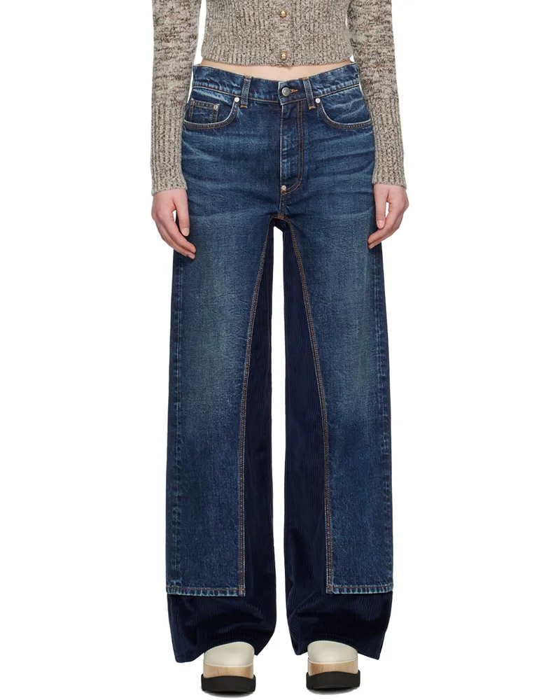 Stella McCartney Blue Corduroy High-Rise Straight Leg Jeans 4480