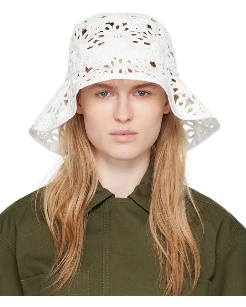 Max Mara White Macramé Bucket Hat Ivory