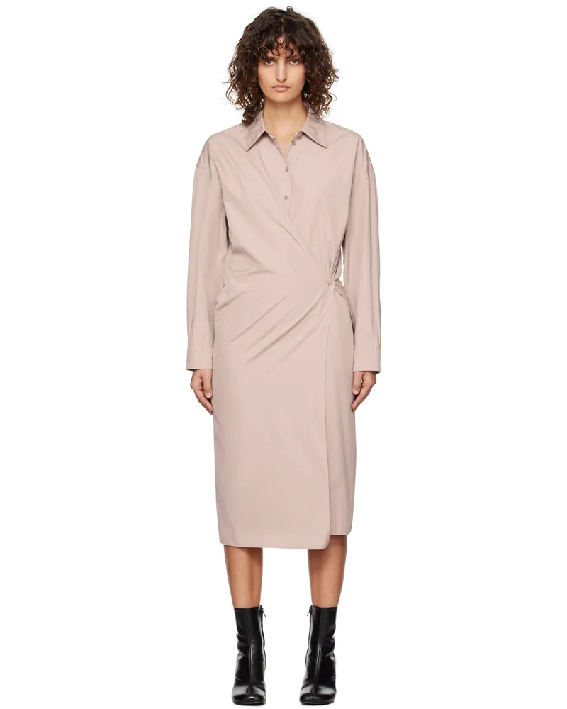 Christophe Lemaire Pink Straight Collar Twisted Midi Dress Pu807