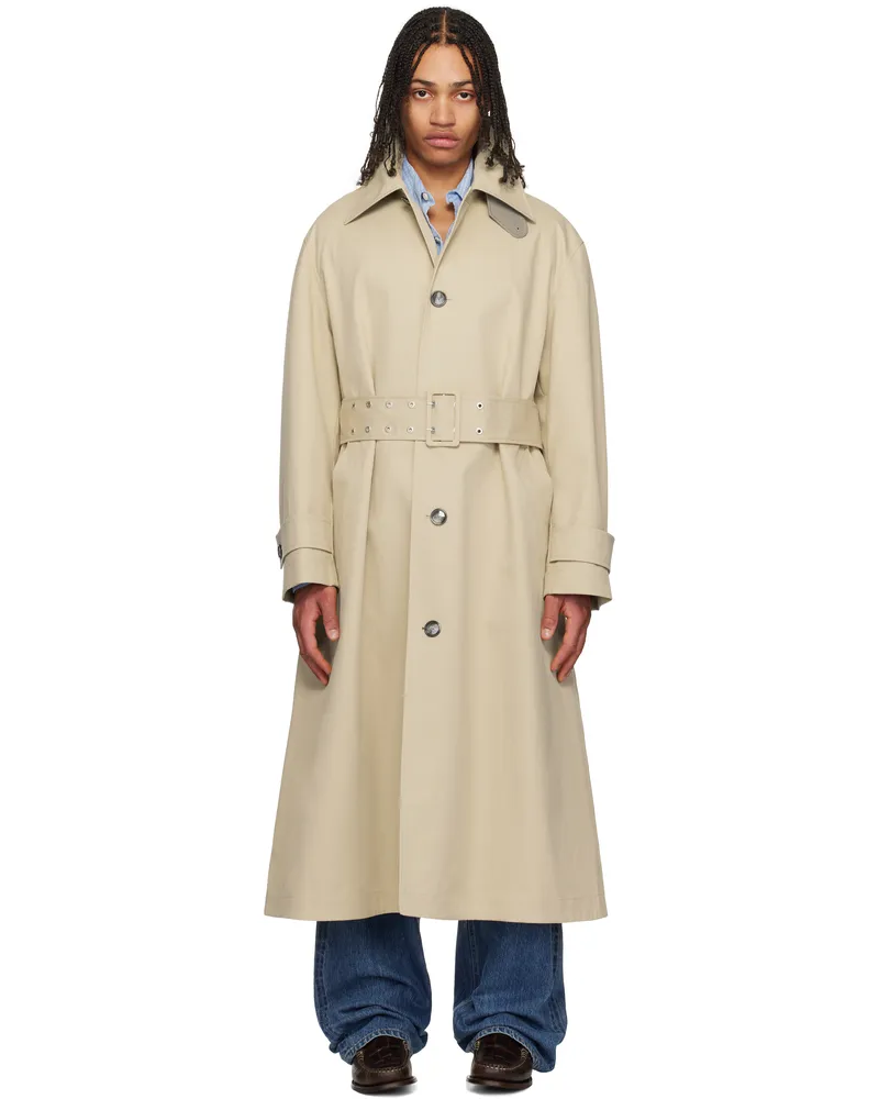 AMI Paris Beige Cotton Belted Mac Coat 7251
