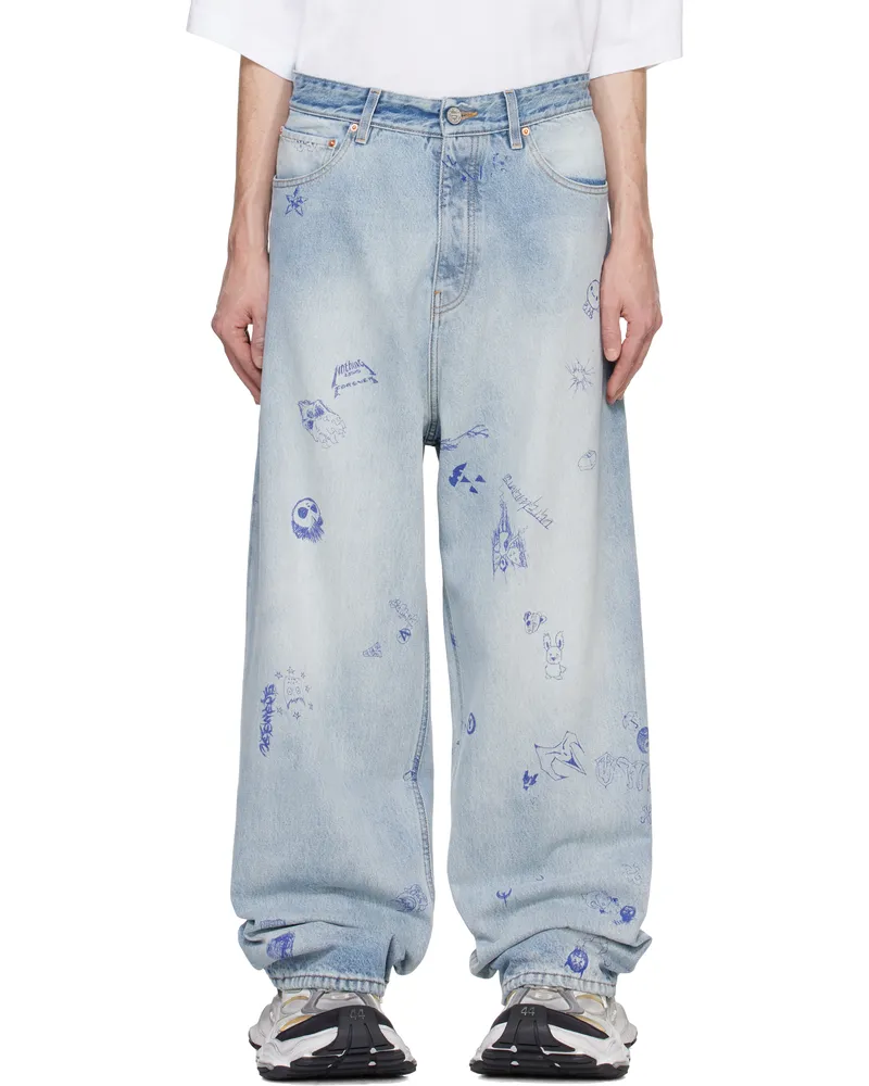 VETEMENTS Blue Scribbled Baggy Jeans Light