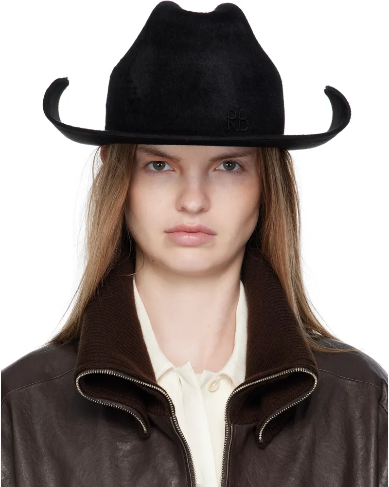 RUSLAN BAGINSKIY Black 'RB' Monogram Cowboy Fedora Black