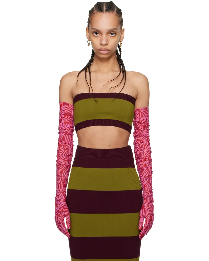 Dries van Noten Burgundy & Khaki Striped Tank Top 357