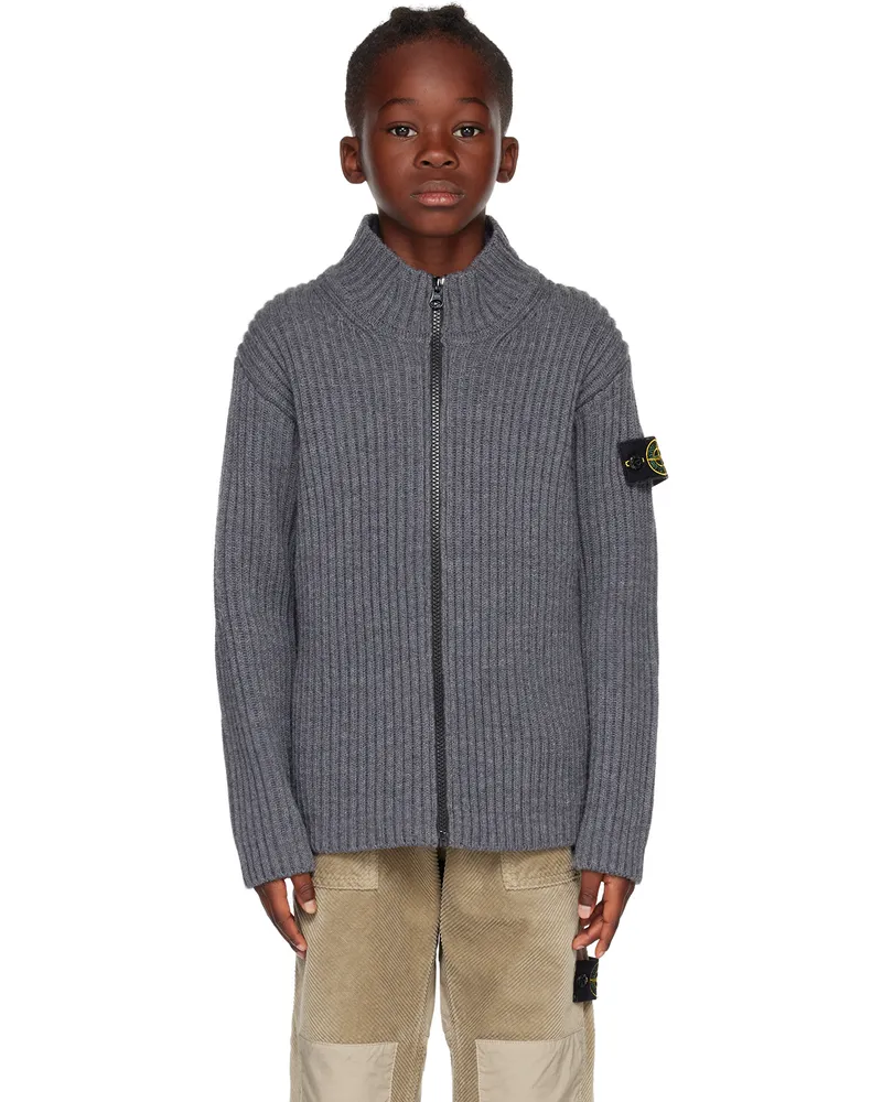 Stone Island Kids Gray Ribbed Sweater V0m67